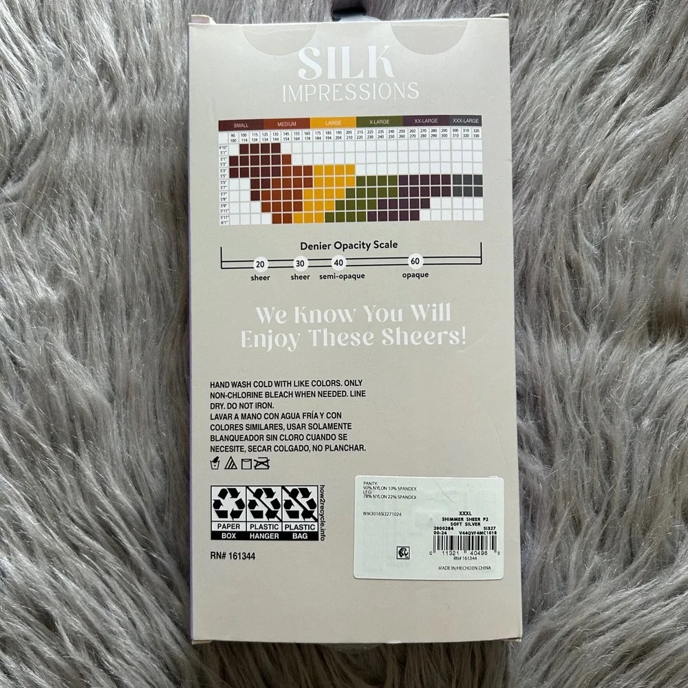 Silk Impressions Sheer Shimmer Tights‎ Womens Size XXXL Soft Silver High Waisted